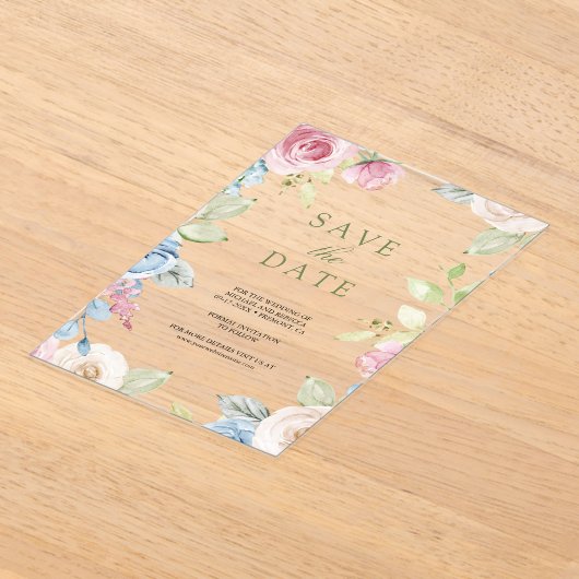 Zachte lente bloemenbruiloft Bewaar de datum Acryl Uitnodigingen (Laagn)