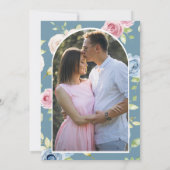 Zachte Lente Bloemige Foto Stof Blauw Bruiloft Save The Date (Achterkant)