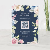 Zachte Lente Bloemige Navy Blauwe QR Code Trouw (Achterkant)