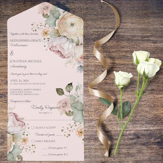 Zachte lentekleuren Bloemen All In One Uitnodiging