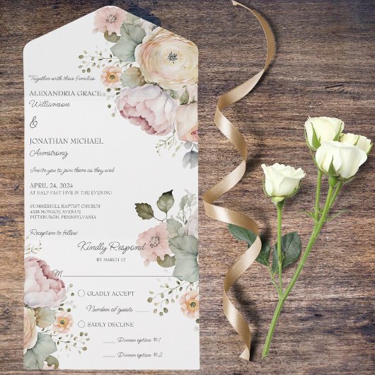 Zachte lentekleuren Bloemen All In One Uitnodiging