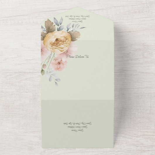 Zachte lentekleuren Bloemen All In One Uitnodiging (Buitenkant)