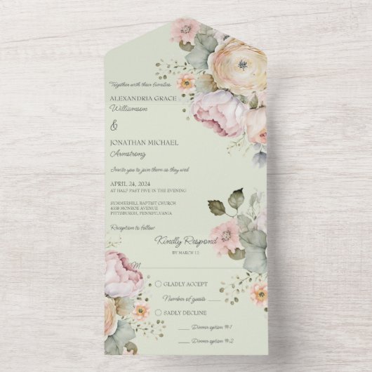 Zachte lentekleuren Bloemen All In One Uitnodiging (Binnen)