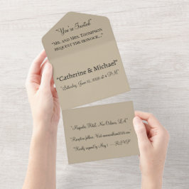 Zachte Licht Beige Achtergrond – Trouwontwerp All In One Uitnodiging