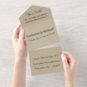 Zachte Licht Beige Achtergrond – Trouwontwerp All In One Uitnodiging