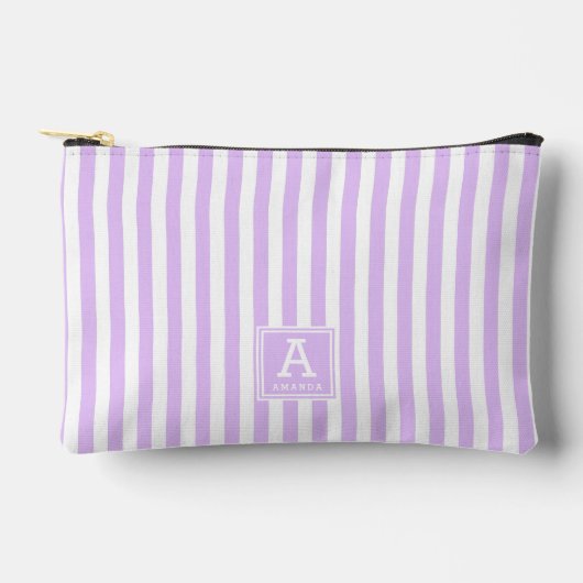 Zachte Licht Lavendel Witte Strepen Monogram Etui (Voorkant)
