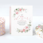 Zachte Licht Roze Bloemen en Groene Baby Shower Kaart