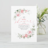 Zachte Licht Roze Bloemen en Groene Baby Shower Kaart (Staand voorkant)