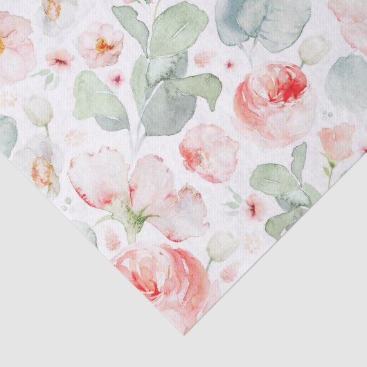 Zachte Licht Roze Waterverf Bloemen Botanisch  Tissuepapier (Detail)