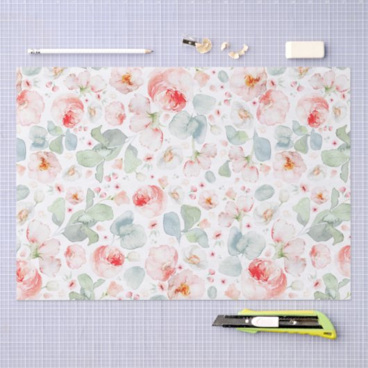 Zachte Licht Roze Waterverf Bloemen Botanisch  Tissuepapier (Craft)