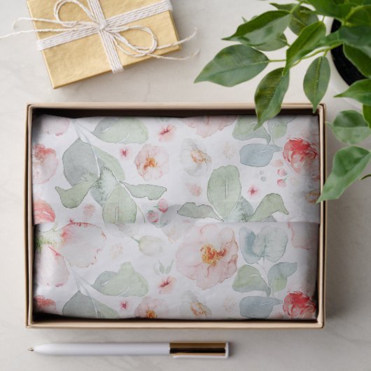 Zachte Licht Roze Waterverf Bloemen Botanisch  Tissuepapier (Geschenk)