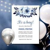 Zachte Lichtblauwe Bloem Waterverf Baby Shower Kaart