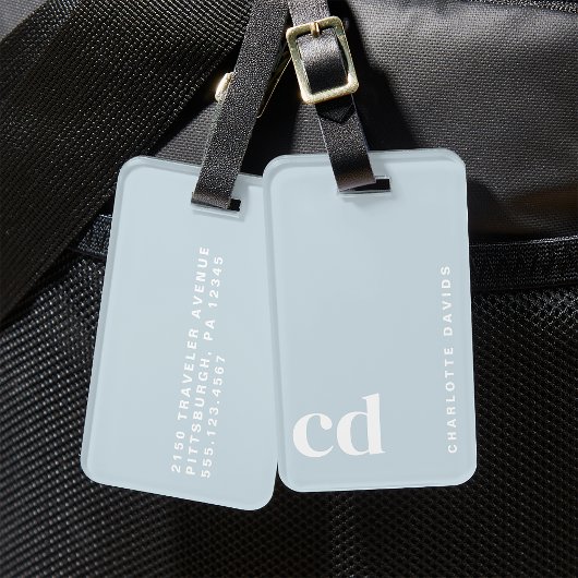 Zachte Lichtblauwe Monogram Bagagelabel
