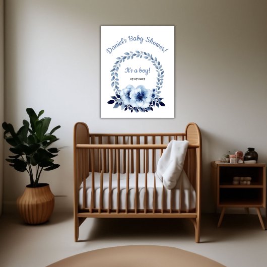 Zachte lichte blauwe ventilator Waterverf Baby sho Poster