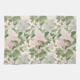 Zachte lila bloemen, roze, blauw en groen theedoek