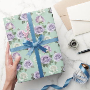 Zachte Lila En Witte Rozen Met Watercolor Effecten Cadeaupapier