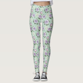 Zachte lila en witte rozen met waterverfeffecten leggings