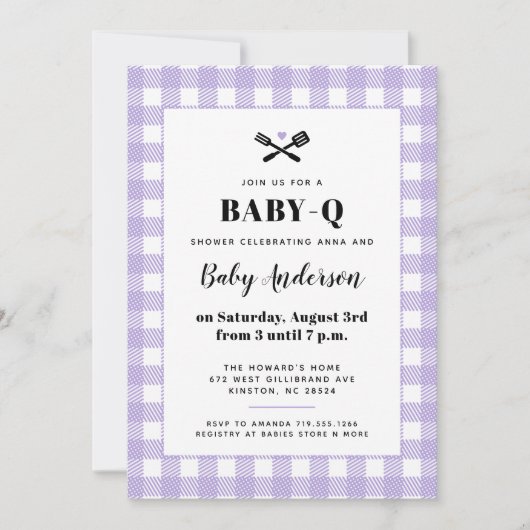 Zachte lila geruite babyshower BBQ Kaart (Voorkant)