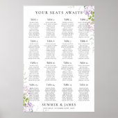 Zachte Lila Paarse Floral Wedding Seating Chart Poster (Voorkant)