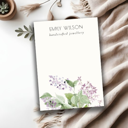 Zachte Lila Waterverf Bloemen Blank Sieraden Displ Visitekaartje