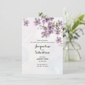 Zachte Lila Waterverf Bloemen Bruiloft Kaart