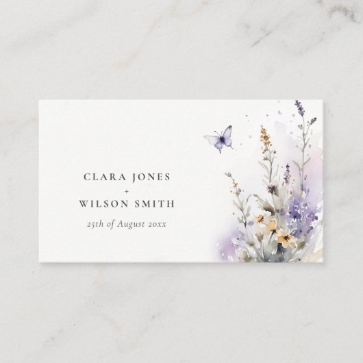 Zachte Lila Wildflower Butterfly Bruiloft Website Informatiekaartje (Voorkant)