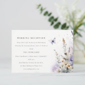 Zachte Lila Wildflower Butterfly Trouwreceptie Informatiekaartje (Staand voorkant)