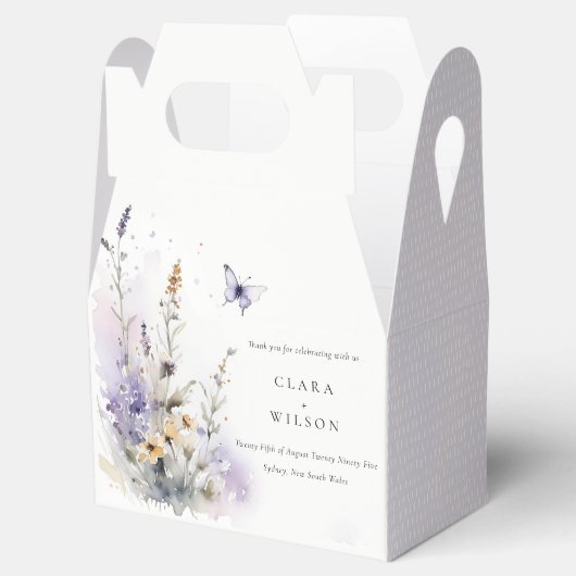 Zachte Lila Wildflower Vlinder Tuin Bruiloft Bedankdoosjes (Geopend)