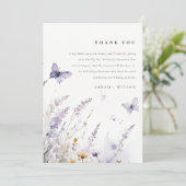 Zachte Lila Wildflower Vlinder Tuin Bruiloft Bedankkaart (Staand voorkant)