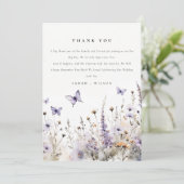 Zachte Lila Wildflower Vlinder Tuin Bruiloft Bedankkaart (Staand voorkant)