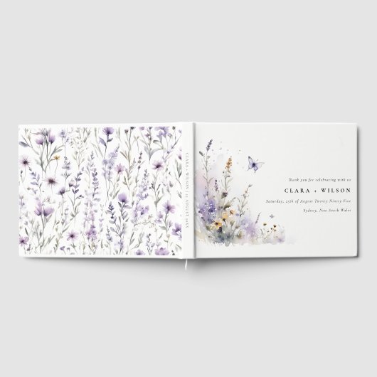 Zachte Lila Wildflower Vlinder Tuin Bruiloft Gastenboek (Volledig)