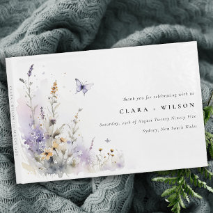 Zachte Lila Wildflower Vlinder Tuin Bruiloft Gastenboek