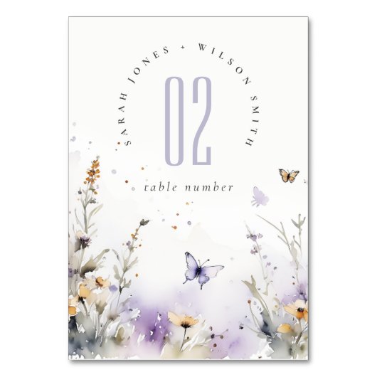 Zachte Lila Wildflower Vlinder Tuin Bruiloft Kaart (Achterkant)
