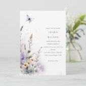 Zachte Lila Wildflower Vlinder Tuin Bruiloft Kaart (Staand voorkant)