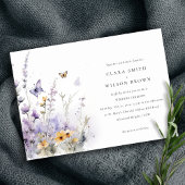 Zachte Lila Wildflower Vlinder Tuin Bruiloft Kaart