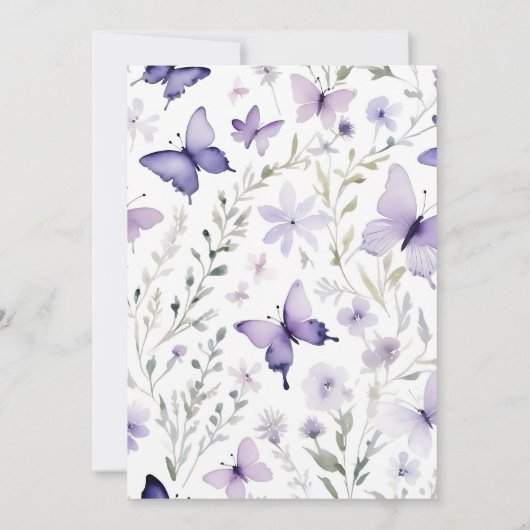 Zachte Lila Wildflower Vlinder Tuin Bruiloft Kaart (Achterkant)