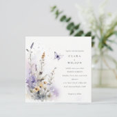 Zachte Lila Wildflower Vlinder Tuin Bruiloft Kaart (Staand voorkant)