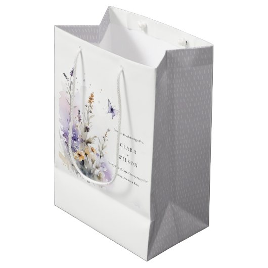 Zachte Lila Wildflower Vlinder Tuin Bruiloft Medium Cadeauzakje (Voorkant Gekanteld)