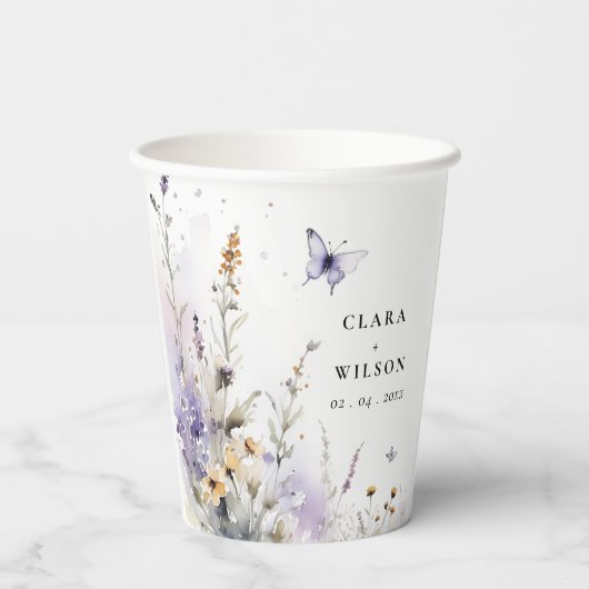Zachte Lila Wildflower Vlinder Tuin Bruiloft Papieren Bekers (Achterkant)