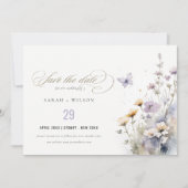 Zachte Lila Wildflower Vlinder Tuin Bruiloft Save The Date (Voorkant)