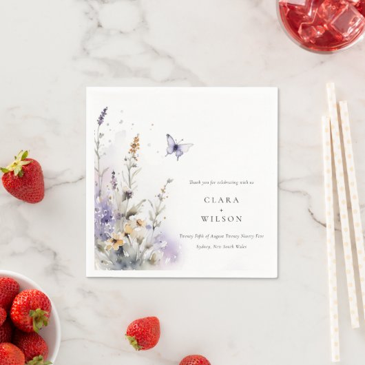 Zachte Lila Wildflower Vlinder Tuin Bruiloft Servet (Insitu)