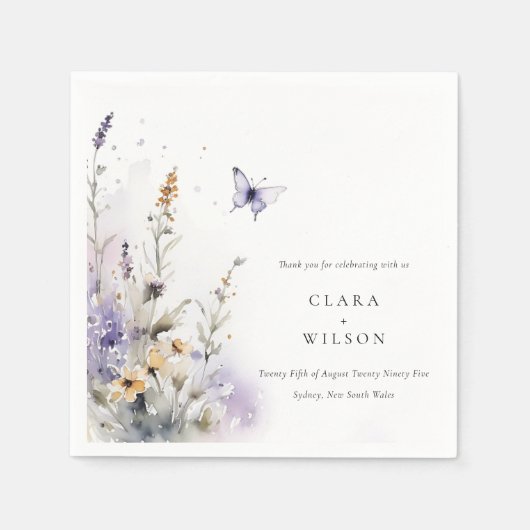 Zachte Lila Wildflower Vlinder Tuin Bruiloft Servet (Voorkant)