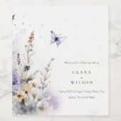 Zachte Lila Wildflower Vlinder Tuin Bruiloft Wijn Etiket (Enkel label)