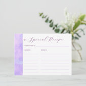 Zachte lila wolken Vrijgezellenfeest Recept Informatiekaartje (Staand voorkant)