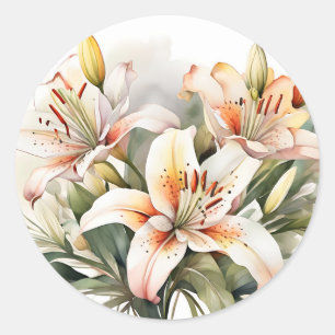 Zachte Lily bloemen op wit Ronde Sticker