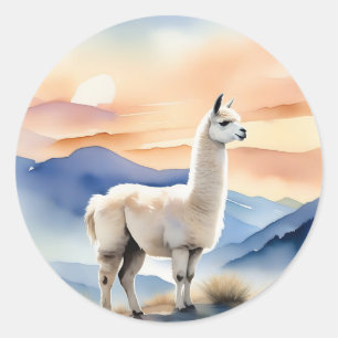 Zachte Llama Dierlijke Waterverf Ronde Sticker