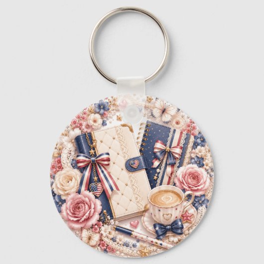Zachte luxe 4 juli patriottische sleutelhanger (Voorkant)