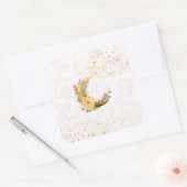 Zachte Maan met Botanische Accenten Vierkante Sticker (Envelop)