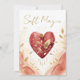 Zachte Magie Waterverf Hart met Gouden Botanicals Feestdagenkaart