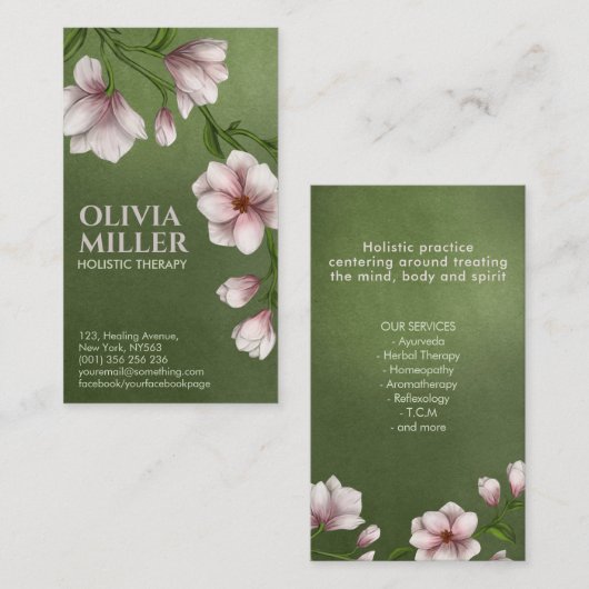 Zachte Magnolia Flower Branch Visitekaartje (Voorkant / Achterkant)